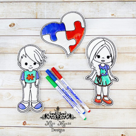 Coloring Doll Autism set ITH Embroidery design file