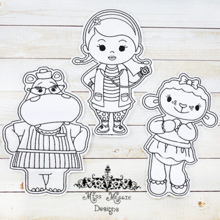 Flat coloring doll Doctor set ITH Embroidery design file