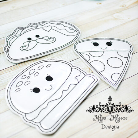 Flat coloring doll Yum Food set ITH Embroidery design file