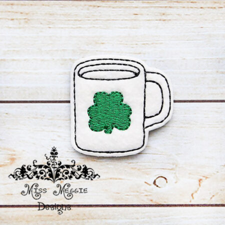 Coffee Mug Clover feltie ITH Embroidery design file