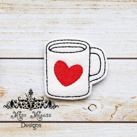 Coffee Mug heart feltie ITH Embroidery design file