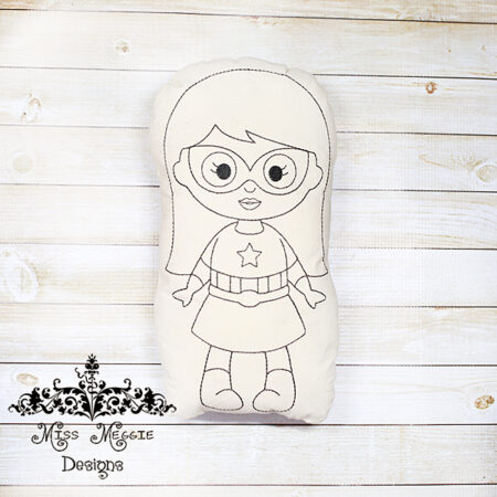 Doodle coloring doll stuffie America Hero girl  Embroidery file