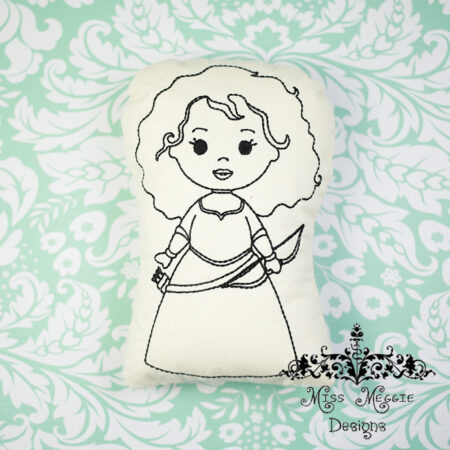 Doodle doll coloring stuffie Brave girl ITH Embroidery file desi
