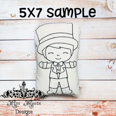Doodle coloring doll stuffie Circus Man Top hat Embroidery file