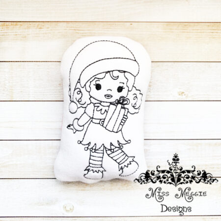 Doodle doll coloring stuffie Elf Girl Christmas ITH embroidery