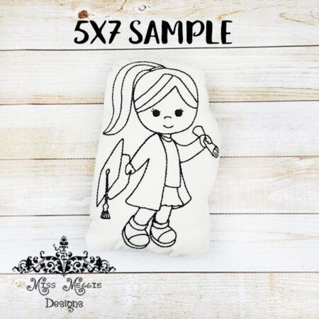 Doodle coloring doll stuffed Grad girl ITH Embroidery design fil