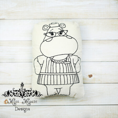 Doodle doll coloring stuffie Nurse Hippo  ITH Embroidery file