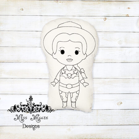 Doodle coloring stuffie doll cowgirl Toy ITH Embroidery file