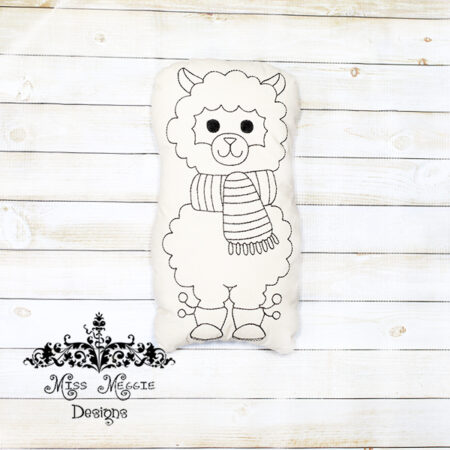 Doodle coloring stuffie doll LLama dressed ITH Embroidery file