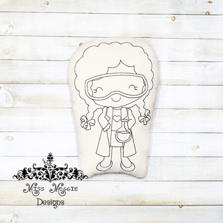 Doodle coloring stuffie doll Science girl ITH Embroidery file