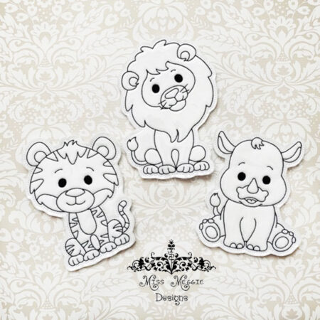 Flat coloring doll Zoo Animals set ITH Embroidery design file