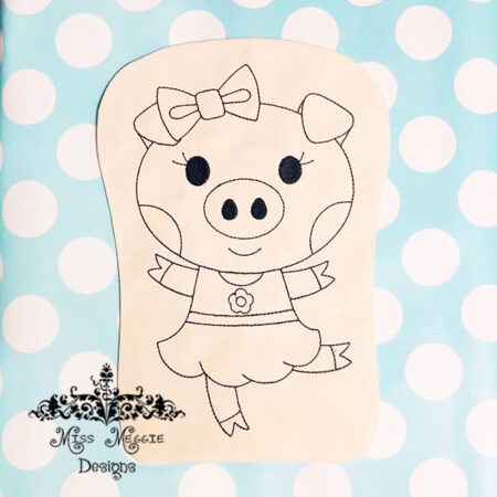 Doodle coloring doll Ballet Pig ITH Embroidery design file