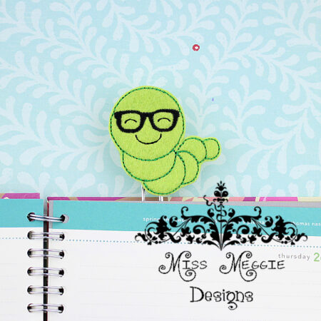 Geeky book worm feltie ITH Embroidery design file