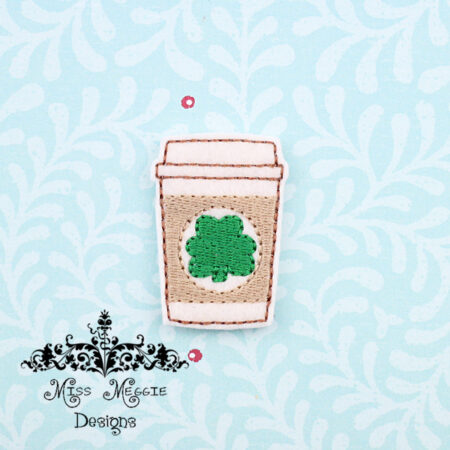 Cappuccino coffee St. Patty clover ITH Embroidery design file