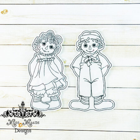 Raggy Annie and Andy Flat coloring Doll set ITH Embroidery desig