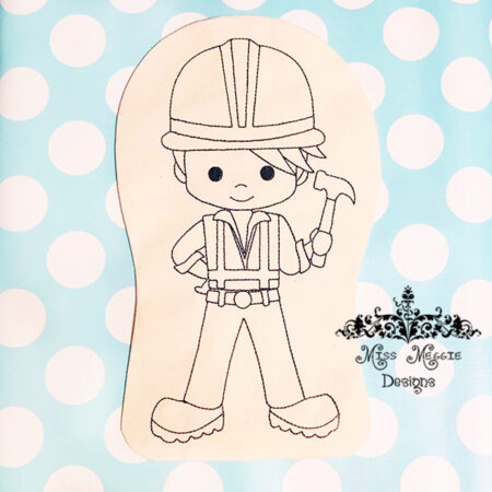 Doodle coloring doll Construction guy ITH Embroidery file