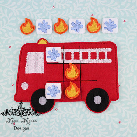 Fire Truck Tic Tac Toe TTT set ITH Embroidery design file