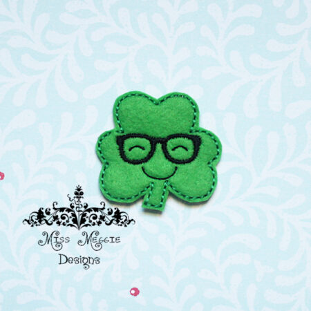 Geeky nerd St Patty Clover feltie ITH Embroidery design file