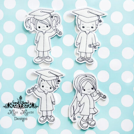 Graduation coloring doll set ITH Embroidery design file