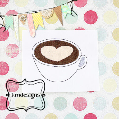 Coffee cup redwork/fill Design Digital ITH Embroidery Design