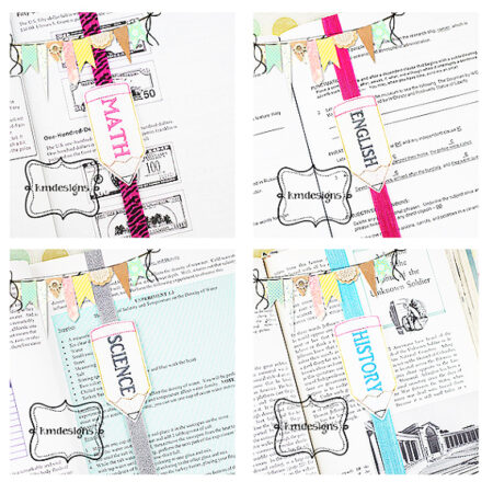 School Subject set ITH Embroidery bookmark Design