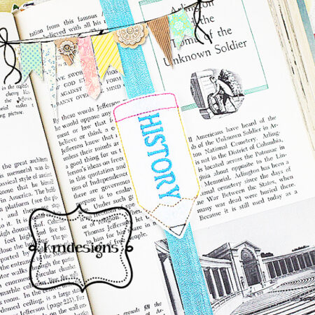 School History ITH Embroidery bookmark Design