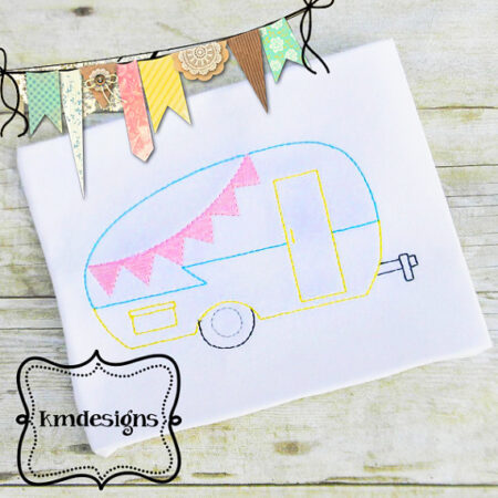 Happy Camper Trailer ITH Embroidery Redwork Design