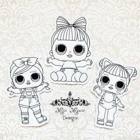 Flat coloring dolls LOL set  ITH Embroidery design file