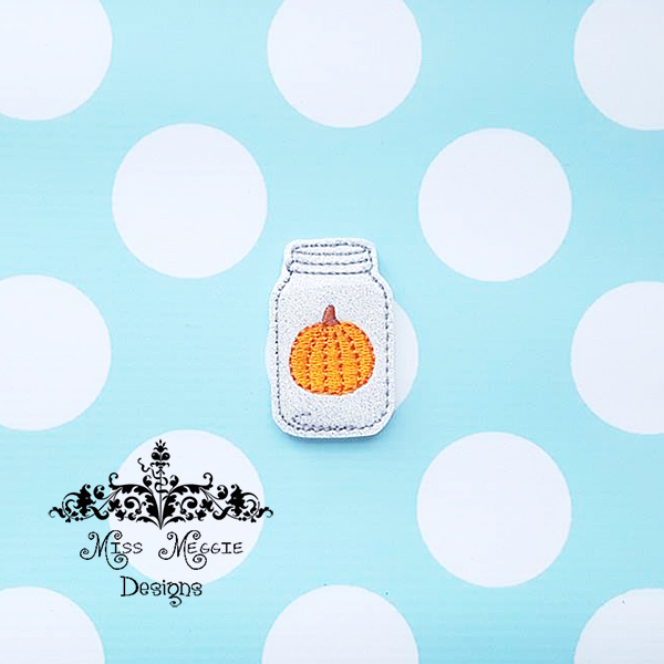 Mason Jar Pumpkin feltie Ith Embroidery design file Fall