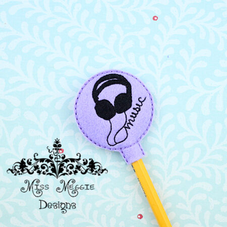 Music Headphones pencil topper ITH Embroidery design file