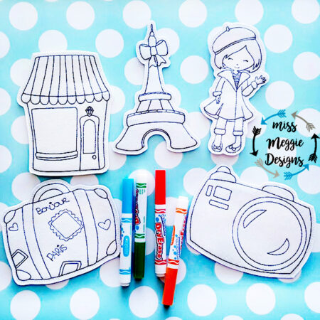 Paris coloring dolls set ITH Embroidery design file