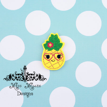 Kawaii Pineapple with heart glasses feltie ITH Embroidery design