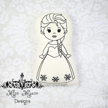 Doodle doll coloring stuffie Queen snowflake ITH Embroidery file