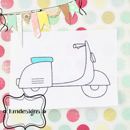 Vintage Scooter Redwork ITH Embroidery design file