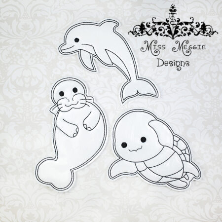 Flat coloring doll Water Animals set ITH Embroidery design file
