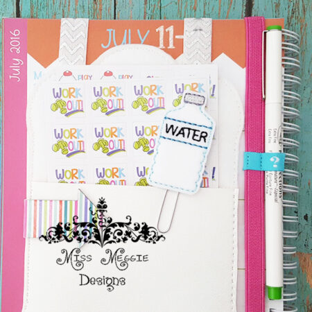 Water bottle feltie ITH Embroidery design file paperclip planner