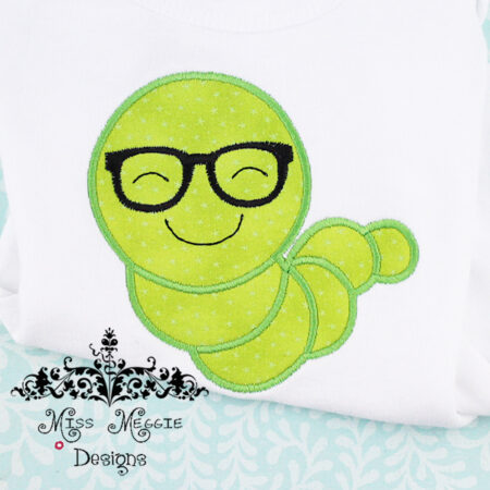 Geeky Book worm applique ITH Embroidery design file