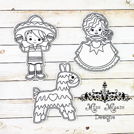 Coloring flat dolls Cinco De Mayo Mexican Spanish ITH Embroidery designs