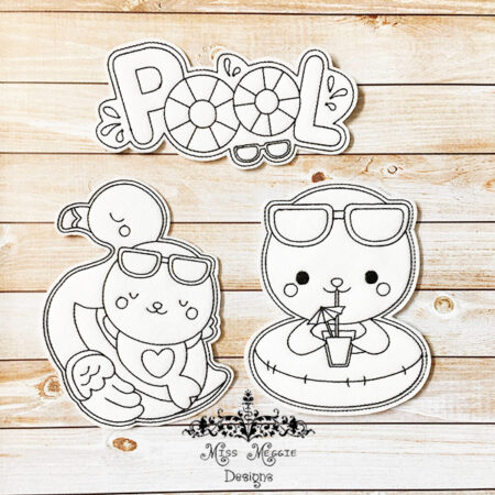 Coloring flat dolls Seal Summer time fun Swimming ITH Embroidery designs