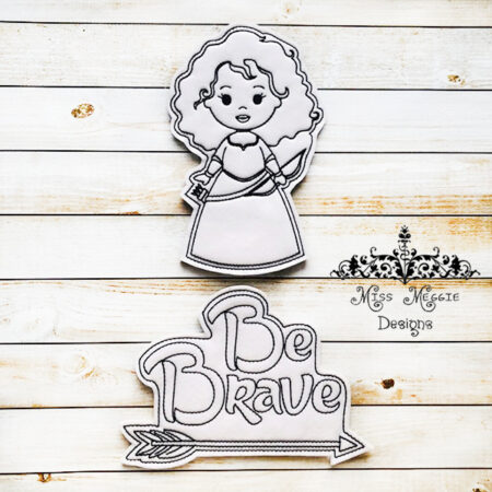 Coloring flat dolls Princess Brave set ITH Embroidery designs