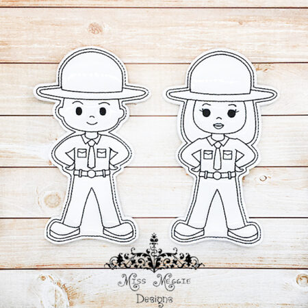 Coloring flat dolls Highway patrol police set ITH Embroidery design files