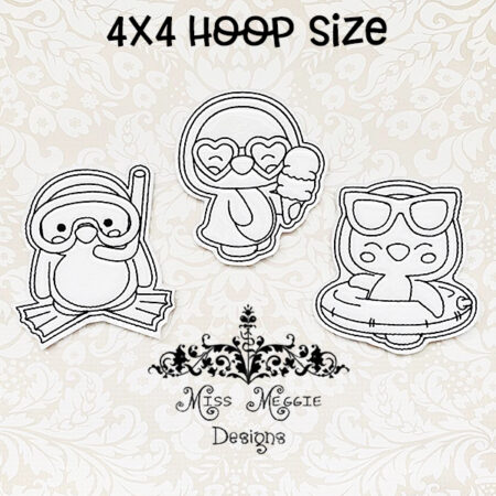 Coloring flat dolls Penguin 4x4 hoop  set ITH Embroidery design files