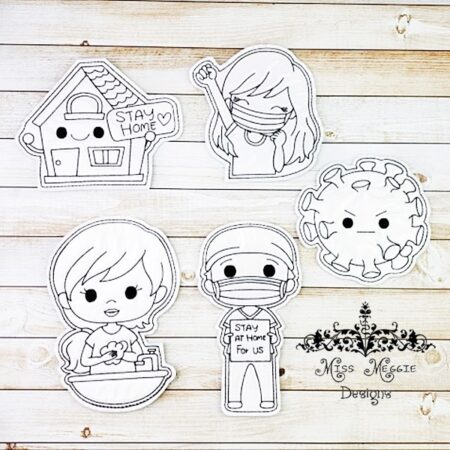 Coloring flat dolls Stay Home Germs ITH Embroidery designs updated with girl doctor.