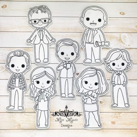 Coloring flat dolls Office Work place set ITH Embroidery designs
