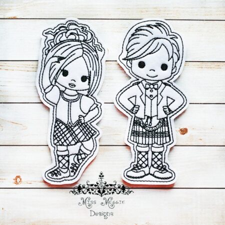 Coloring flat dolls Highland Dancer Ireland Scotland ITH Embroidery designs