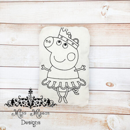 Doodle coloring stuffed doll Ballet Pig ITH Embroidery file