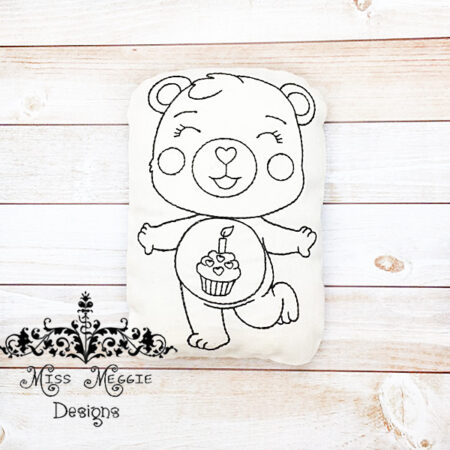 Doodle coloring stuffed doll Happy Birthday Bear  ITH Embroidery file