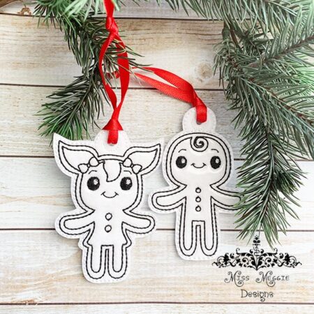 Christmas Gingerbread boy and girl set Coloring ornament ITH Embroidery design