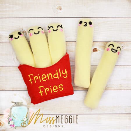 friendly french fries stuffies in container ith embroidery digital design file