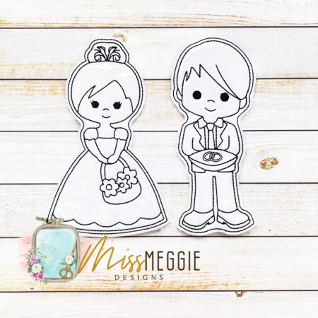 flat coloring dolls wedding ring bearer and flower girl ith digital embroidery designs